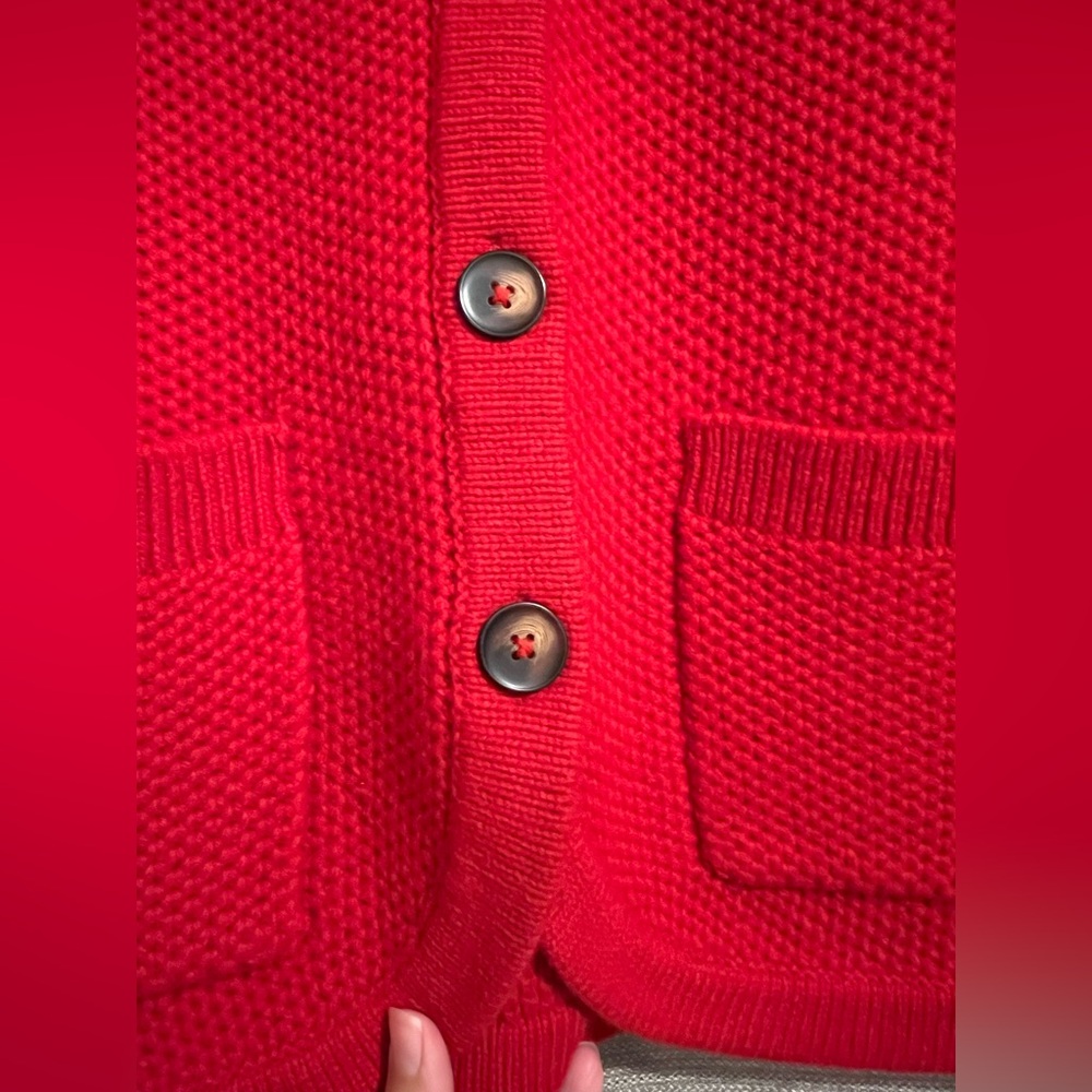 Boden Wool Blend Red Button Down Knit Preppy Card… - image 5